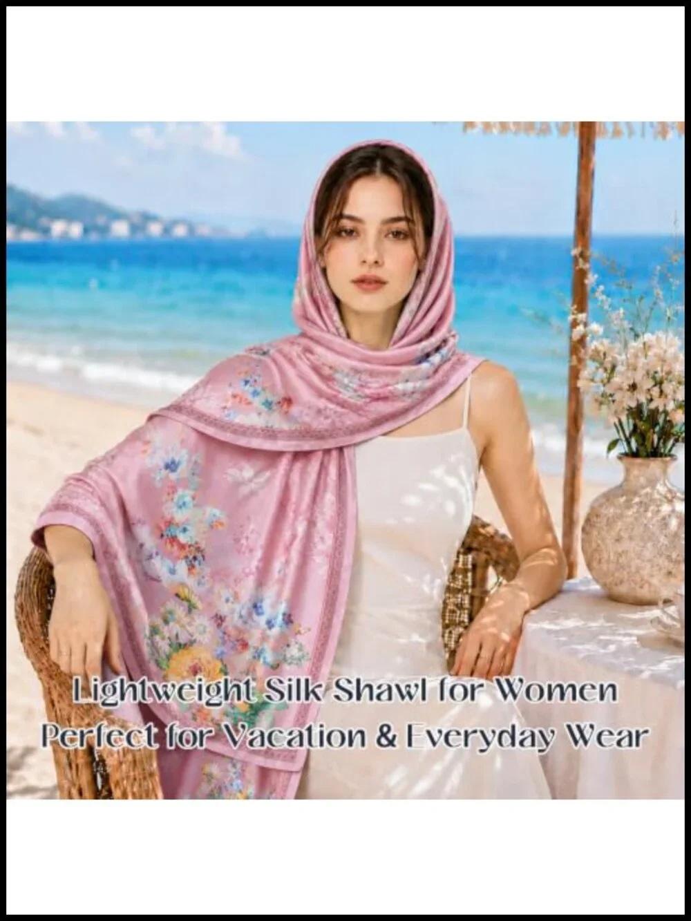 Silk-Feel Satin Travel Scarf, Large Fashion Shawl Wrap, Lightweight Polyester